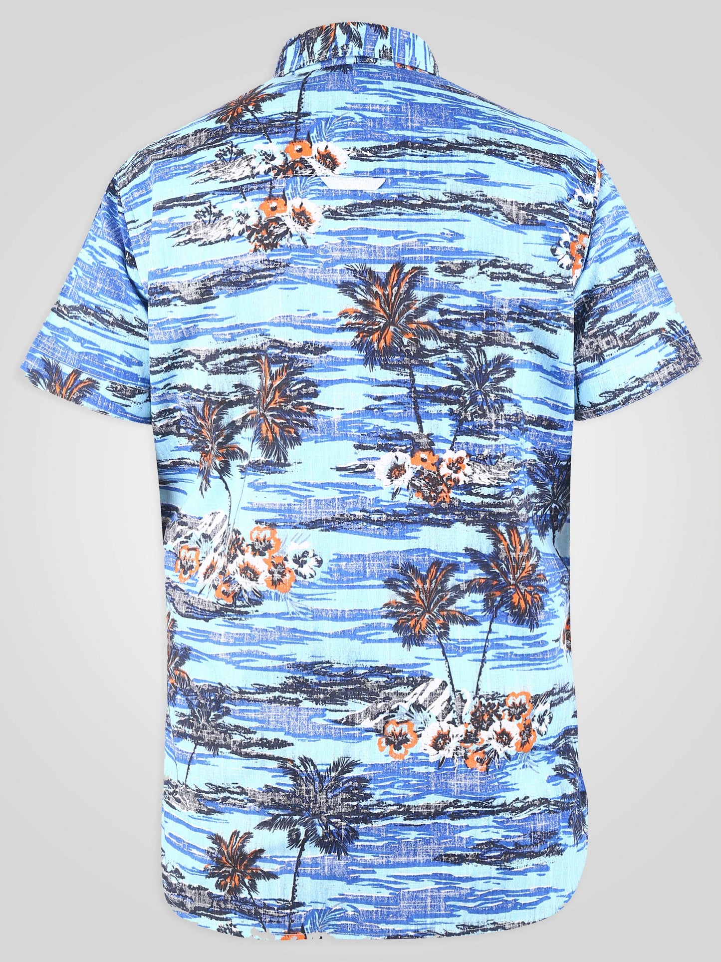 CHARFORD -D555 Blue Hawaiian Reverse Printed Short Sleeve Button Down Shirt