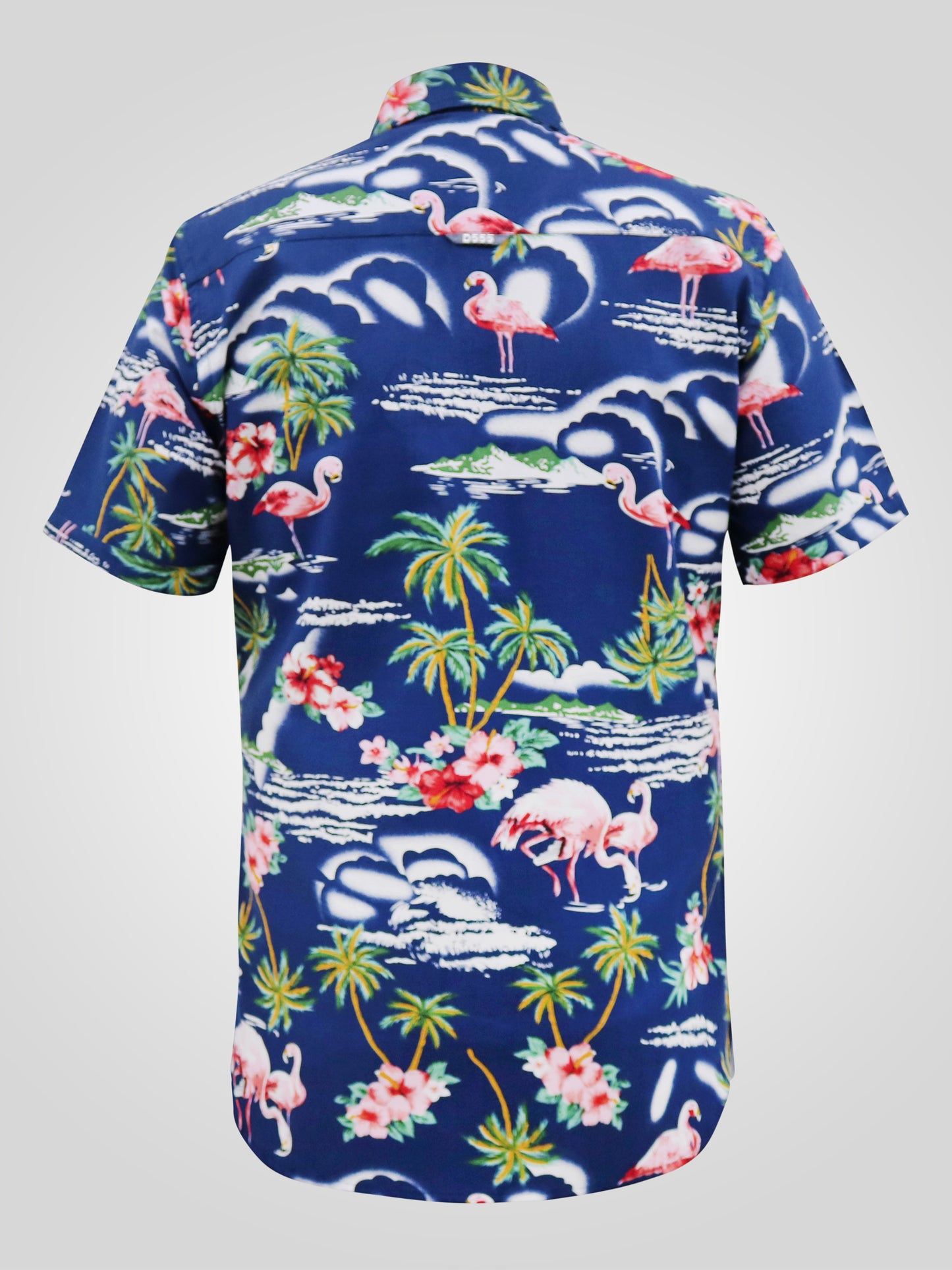 DURHAM -D555 Blue Flamingo Hawaiian Short Sleeve Button Down Collar Shirt