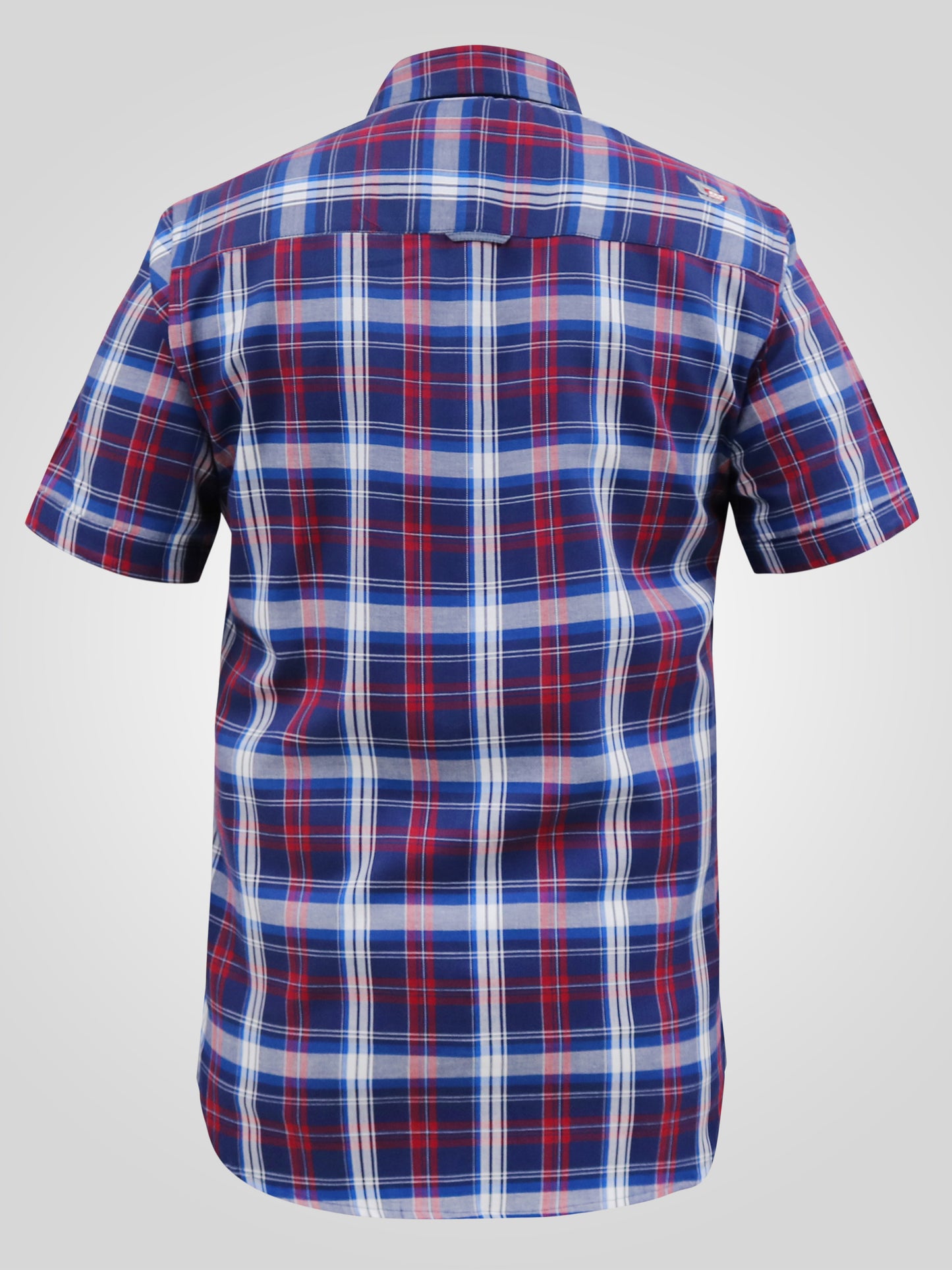 PORTLAND -D555 Blue Red Check Short Sleeve Shirt with Button Down Collar