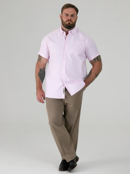 JAMES -D555 Pink Classic Oxford Short Sleeve Button Down Shirt with Pocket