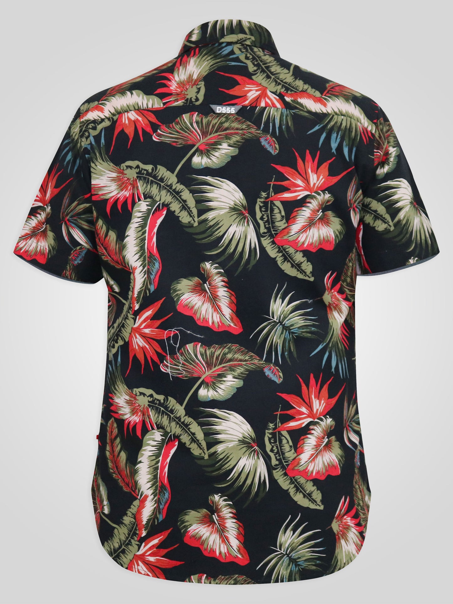 LENNOX -D555 Black Hawaiian Short Sleeve Button Down Collar Shirt