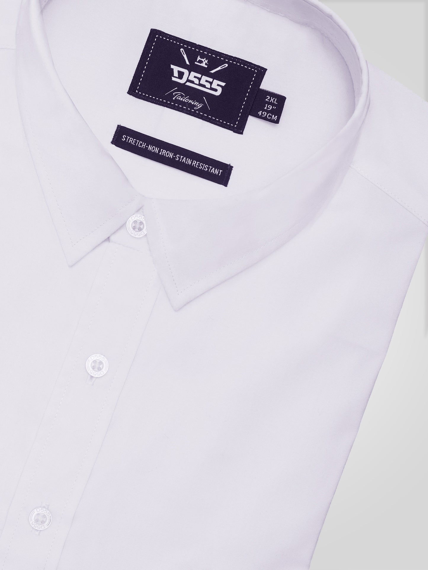 LUCAS -D555 White Ultimate Stain Resist Non Iron Short Sleeve Stretch Shirt