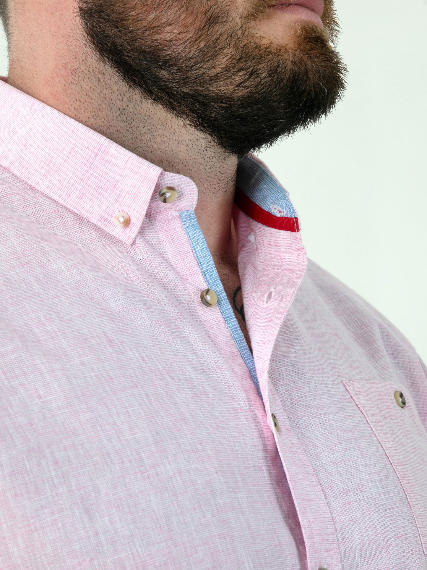 CLARKE 2 -D555 Pink Linen Mix S/S Shirt With Button Down Collar & Pocket