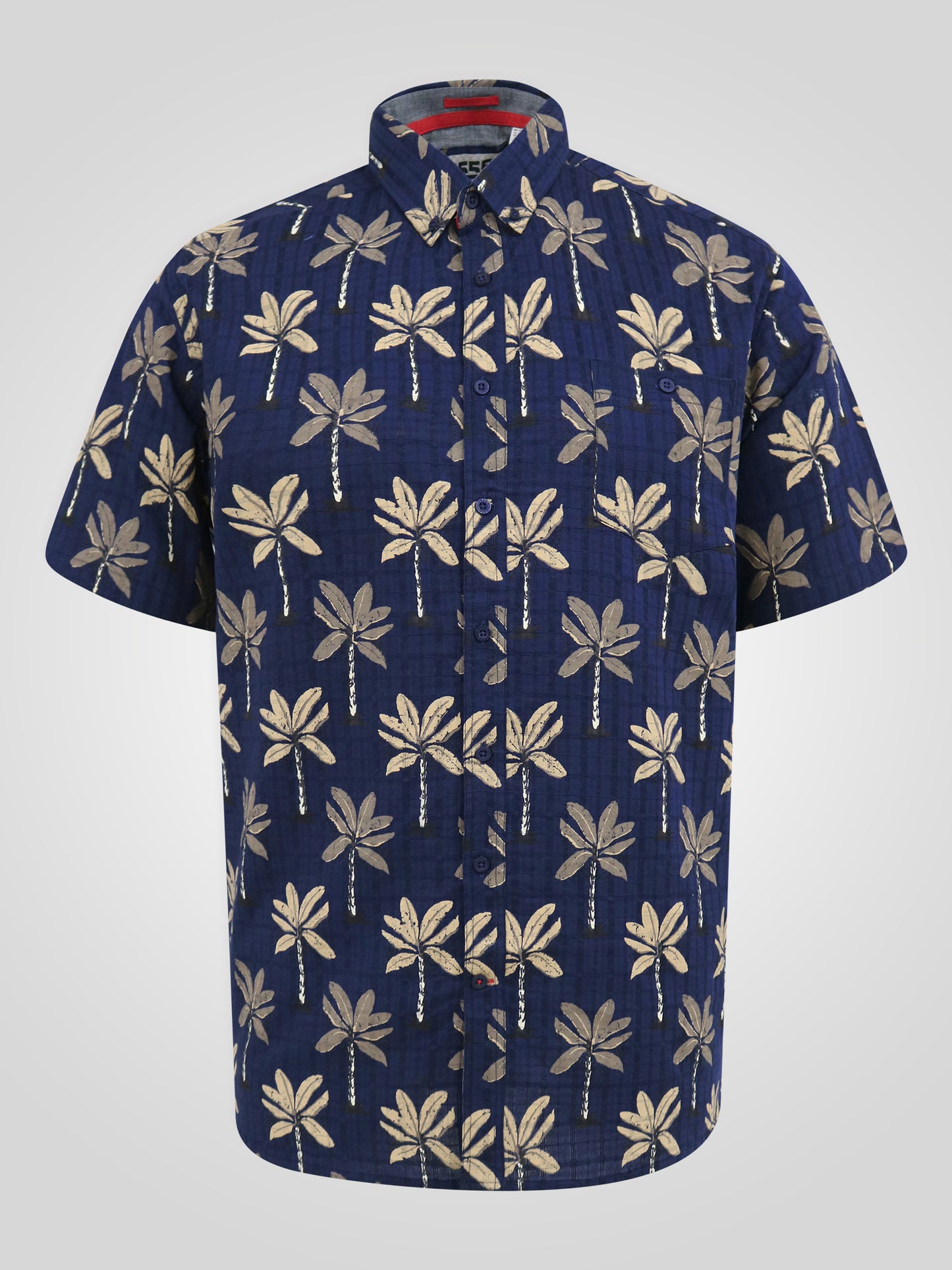 DAVEY -D555 Navy Blue Jacquard Short Sleeve Button Down Collar Shirt with Pocket