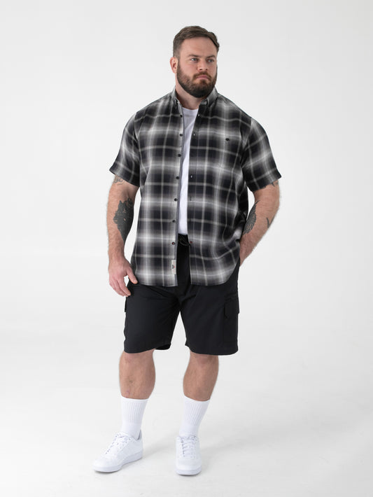 HOLDEN -D555 Black Check Button Down Collar Short Sleeve Shirt With Pocket