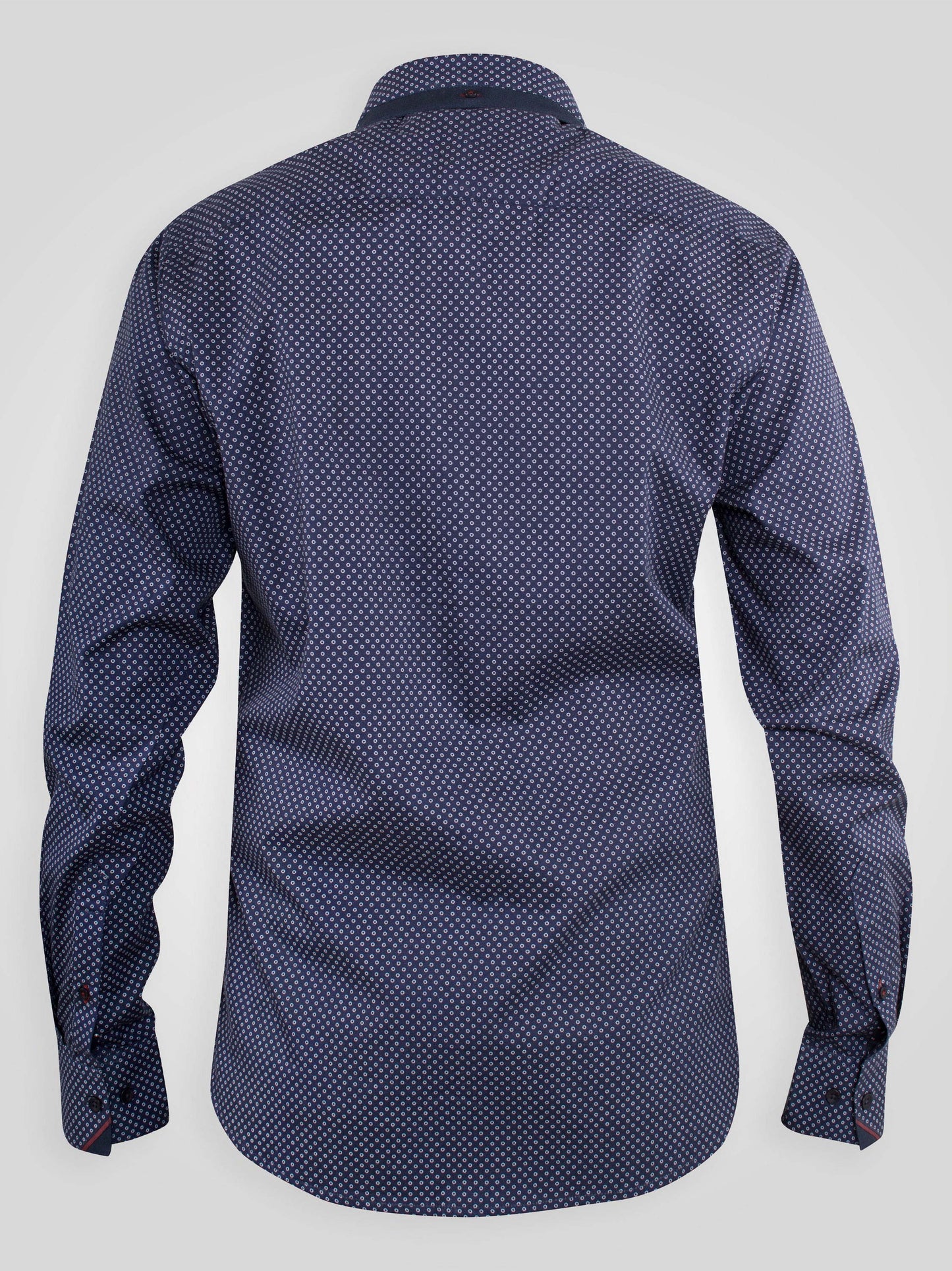 BARKER -D555 Navy Blue Long Sleeve All Over Printed Shirt