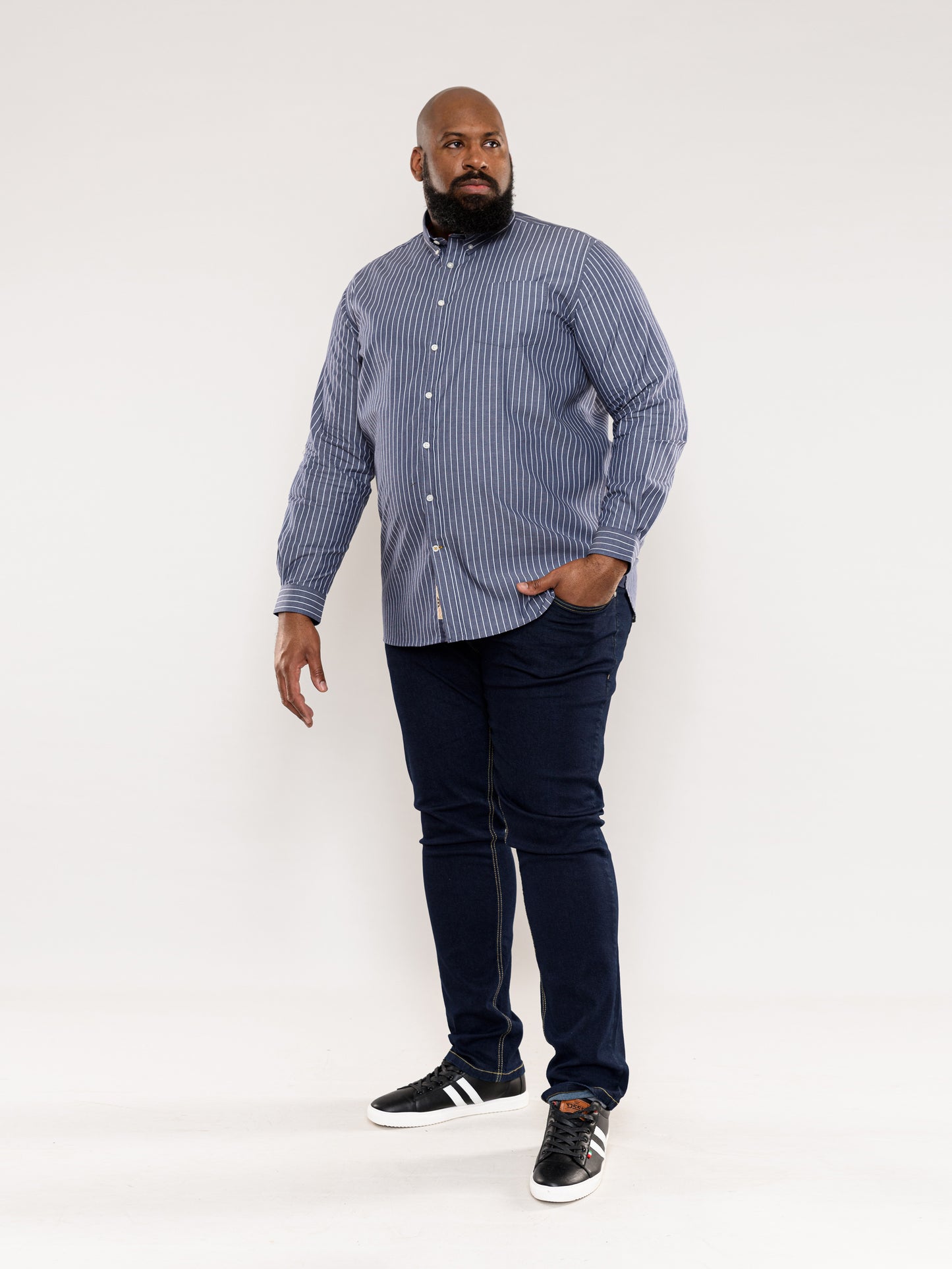 FRANKSTON -D555 Grey Stripe Long Sleeve Stripe Shirt
