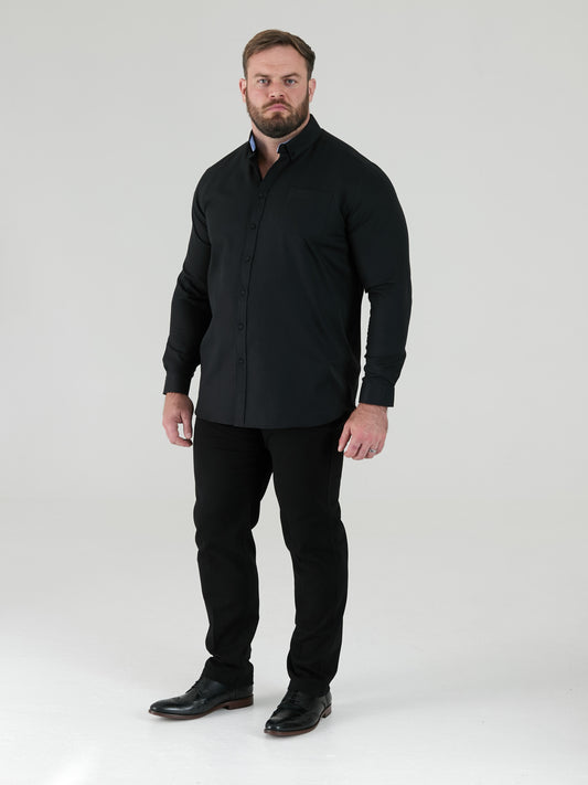 RICHARD -D555 Black Classic Oxford Long Sleeve Button Down Shirt with Pocket
