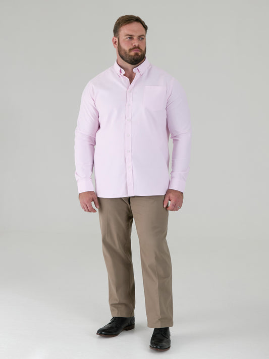 RICHARD -D555 Pink Classic Oxford Long Sleeve Button Down Shirt with Pocket