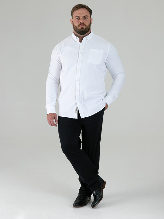 RICHARD -D555 White Classic Oxford Long Sleeve Button Down Shirt with Pocket