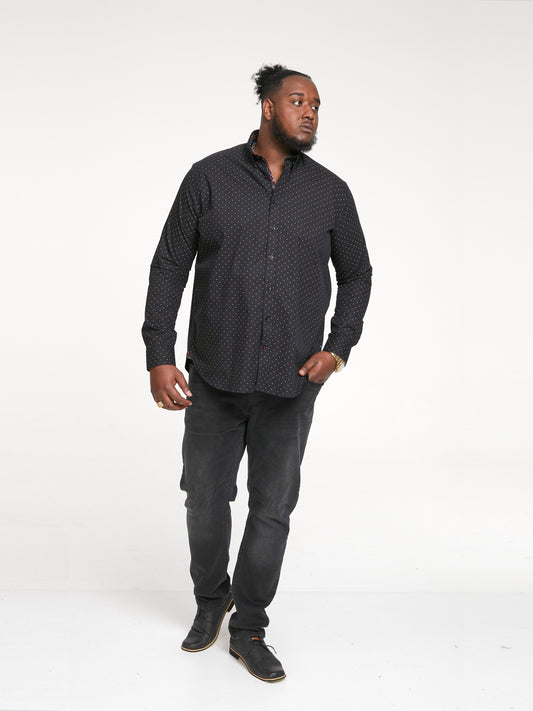 BERNARD -D555 Black Long Sleeve with Concealed Button Down Collar Shirt
