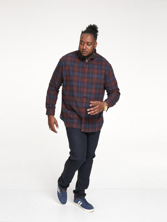 THORNWOOD -D555 Red Flannel Check Long Sleeve Button Down Collar Shirt