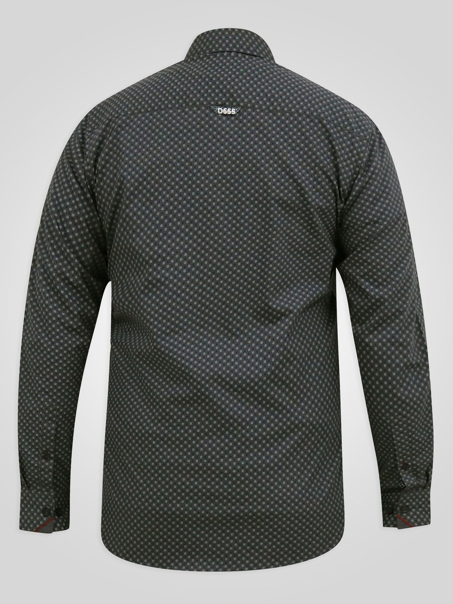 KEATON -D555 Grey Long Sleeve Micro Print Concealed Button Down Collar Shirt