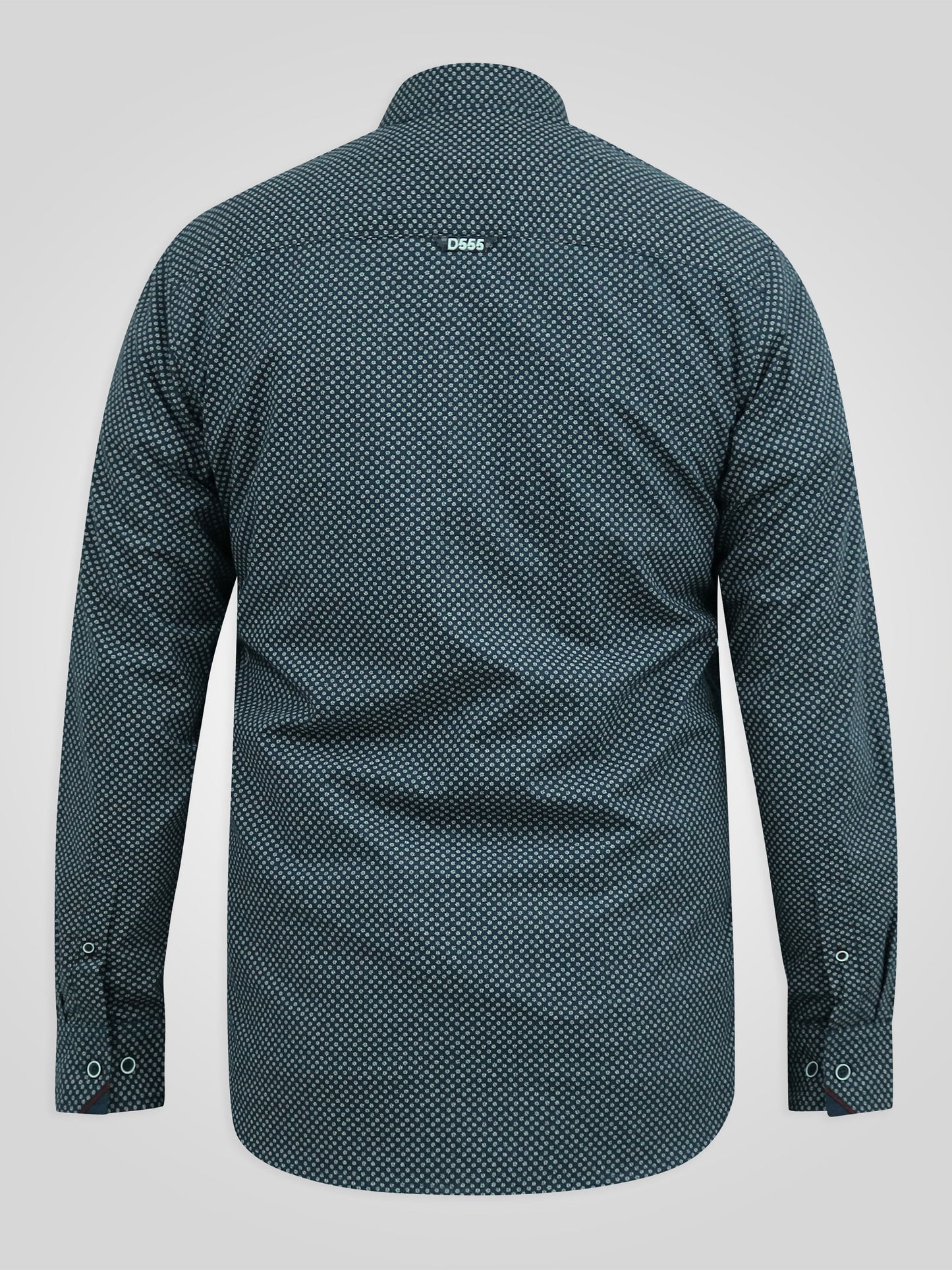 MORGAN -D555 Navy Blue Long Sleeve Concealed Button Down Collar Print Shirt