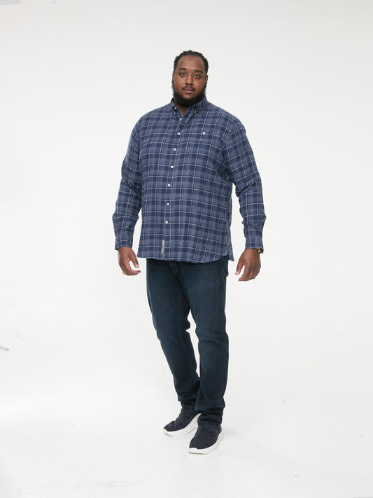 SONNY -D555 Navy Blue Check Long Sleeve Navy Check Shirt with Patch Pocket