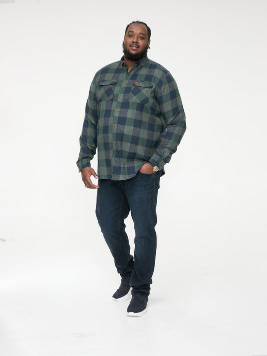GARFIELD -D555 Navy Green Check Long Sleeve Check Overshirt