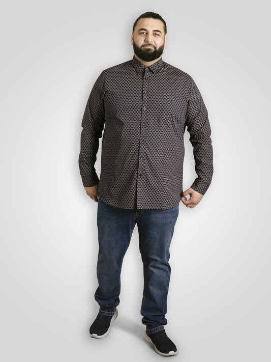 SHEFFIELD -D555 Navy Blue Print Long Sleeve Concealed Button Down Shirt