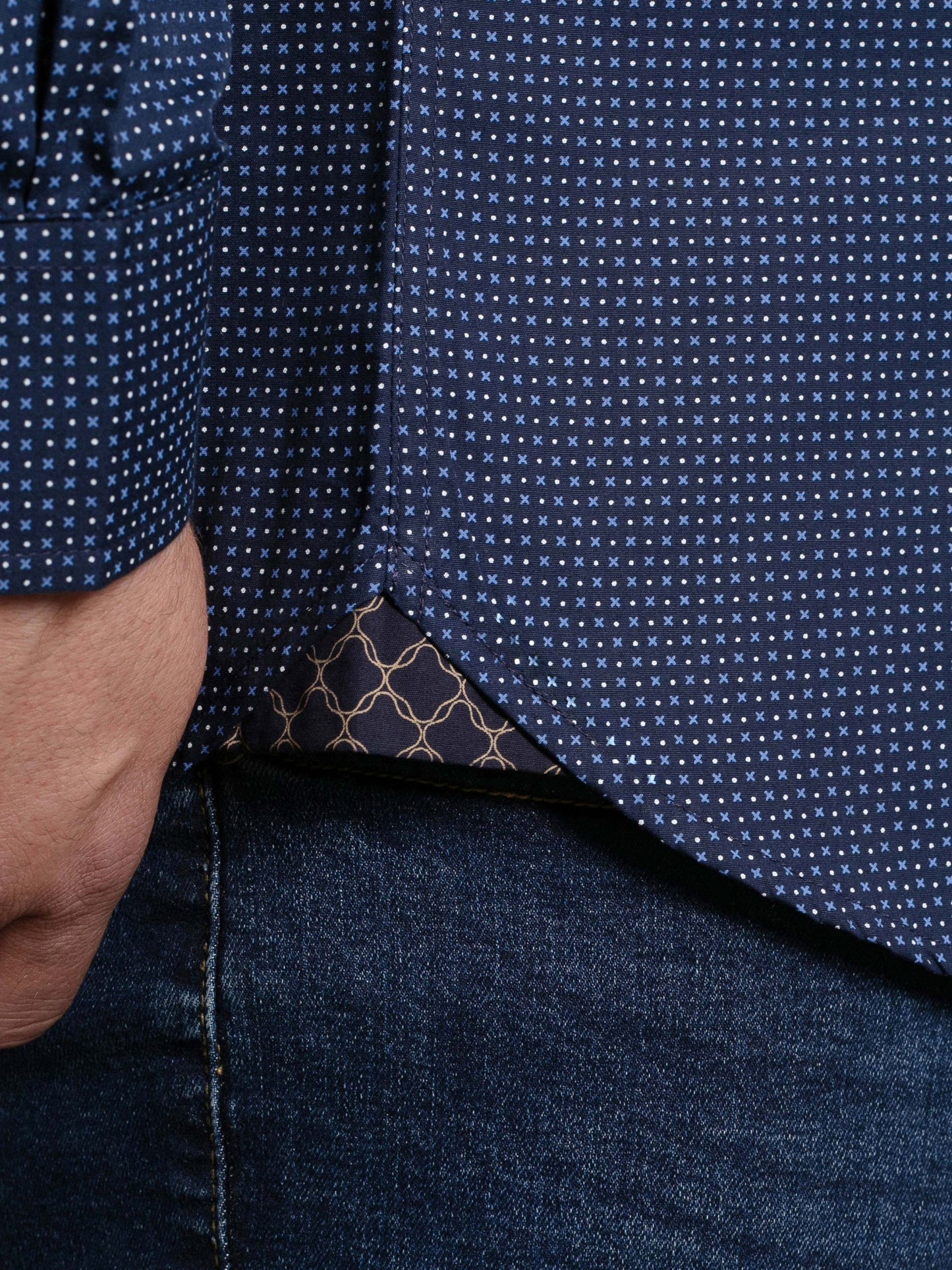 MIDDLESBROUGH -D555 Navy Blue Long Sleeve Micro Print Shirt