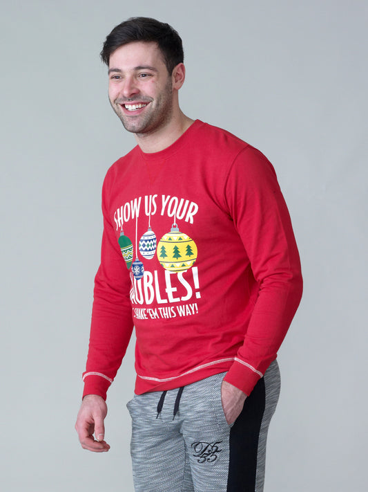 BAUBLES -D555 Red Baubles Print Christmas Sweatshirt
