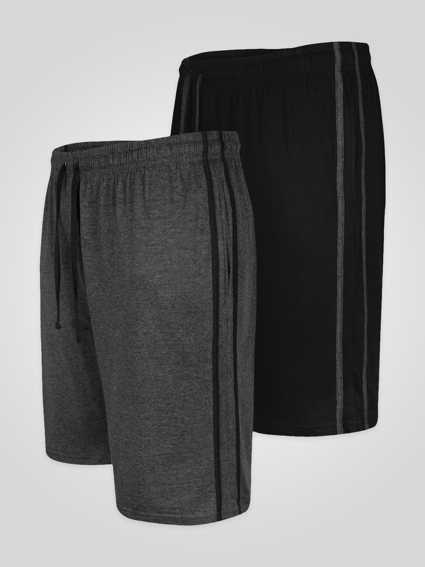 RYAN -D555 Black/Charcoal Pack Of 2 Elasticated Waist Side Stripes Jersey Short