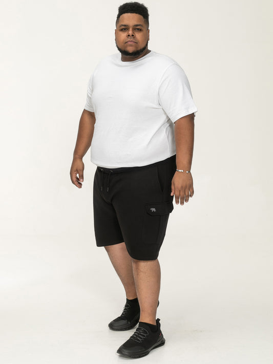 WIGAN 2-D555 Black Elasticated Waist Fleece Cargo Shorts