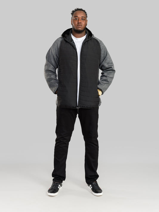 HIGHAMPTON -D555 Black/Charcoal Quilted Jacket with Fleece Sleeves