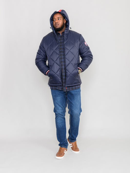 ANGUS -D555 Navy Blue Diamond Quilted Puffer Jacket with Hood