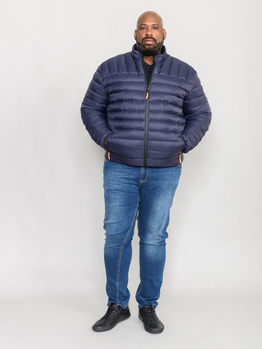 LIMEHOUSE 1 -D555 Navy Blue Puffer Jacket with Sleeve Patch