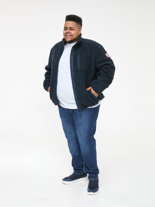 SMITH -D555 Navy Blue Zip Through Sherpa Fleece Jacket