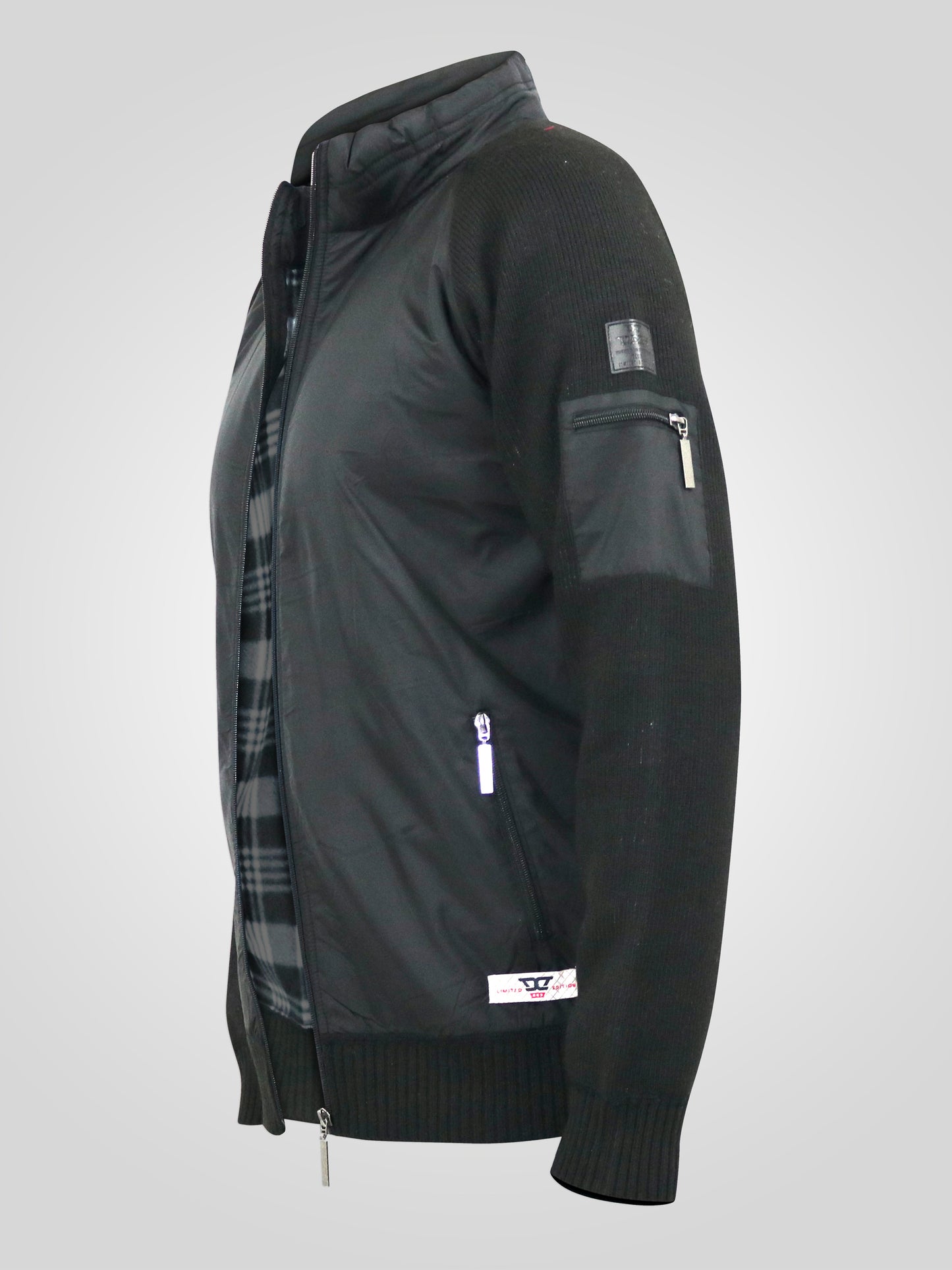 MARSDEN -D555 Black Hybrid Knitted Jacket Lined with Bonded Fleece