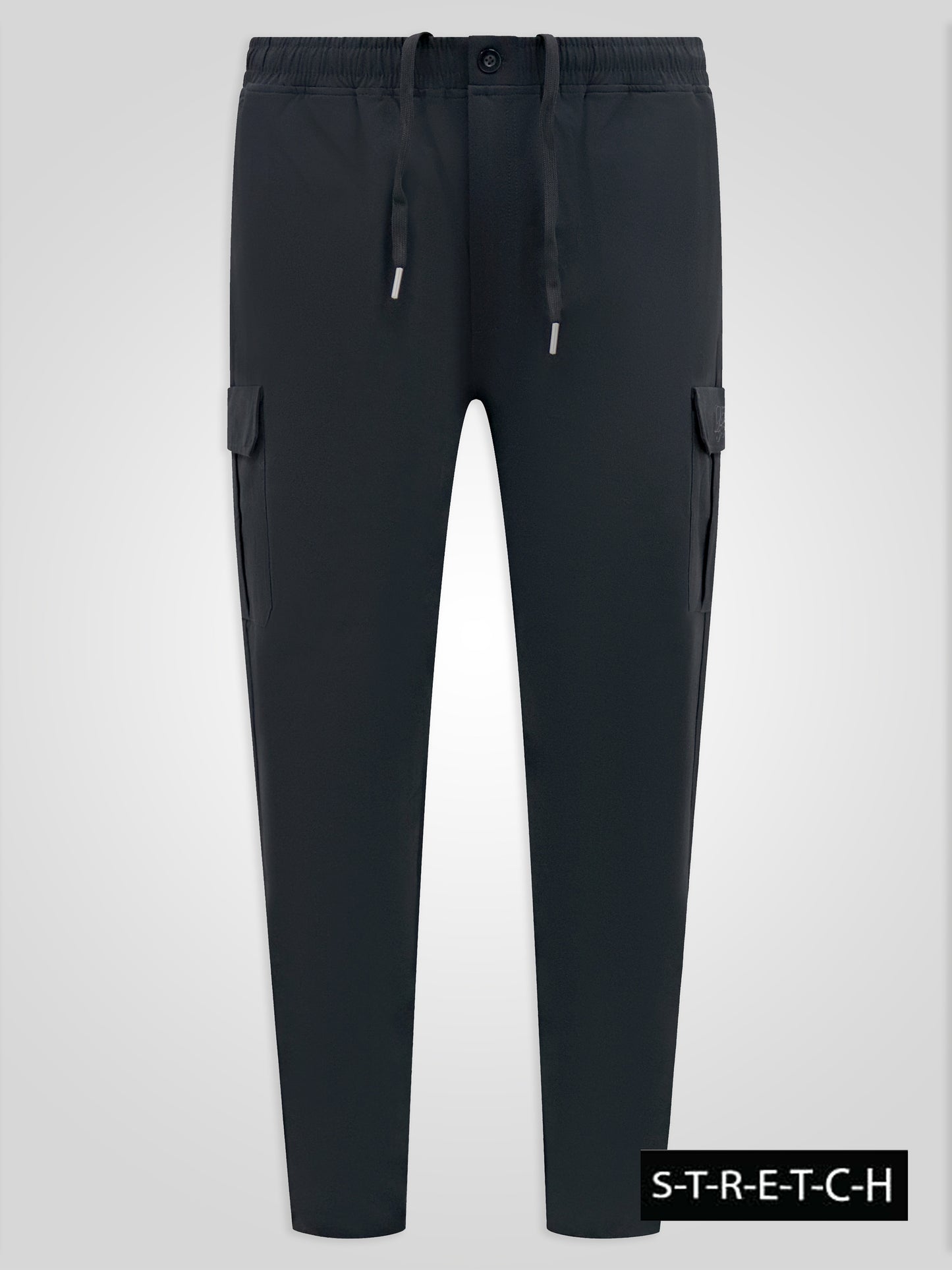 FERNDOWN -D555 Black Couture Stretch Open Hem Jogger with Cargo Pockets