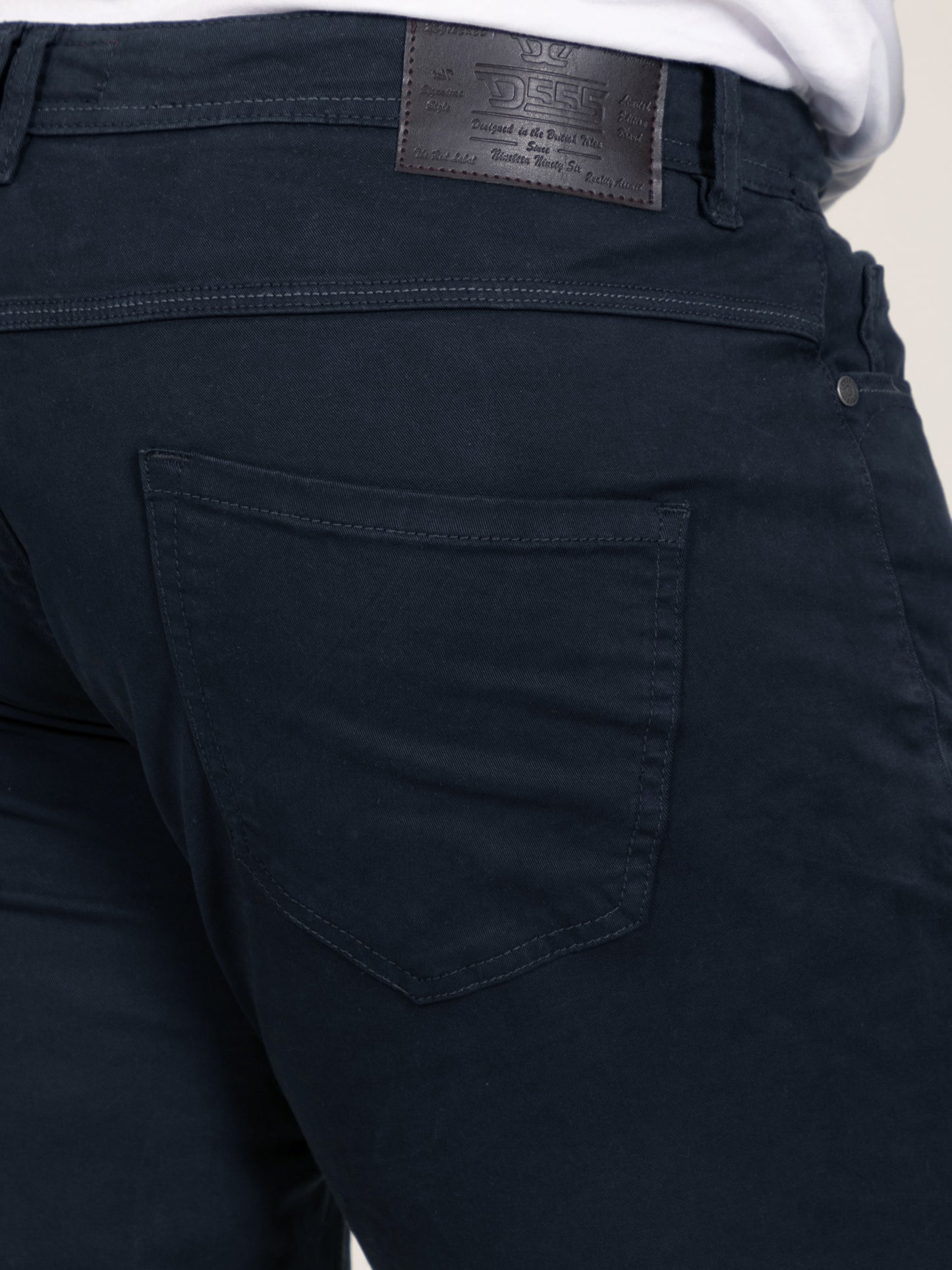 KELVIN 2-Navy Tapered Fit Five Pocket Stretch Twill Chino With Peach Finish
