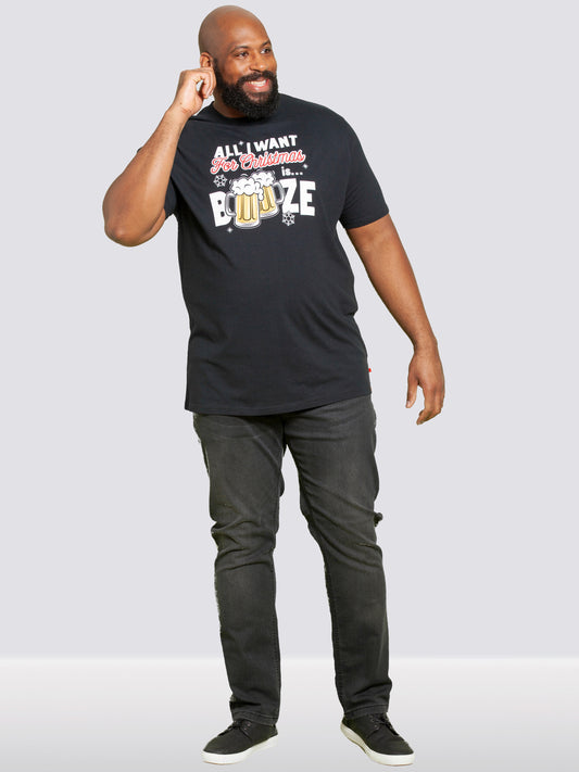 BOOZE 2 -D555 Black Christmas Booze Chest Print T-Shirt