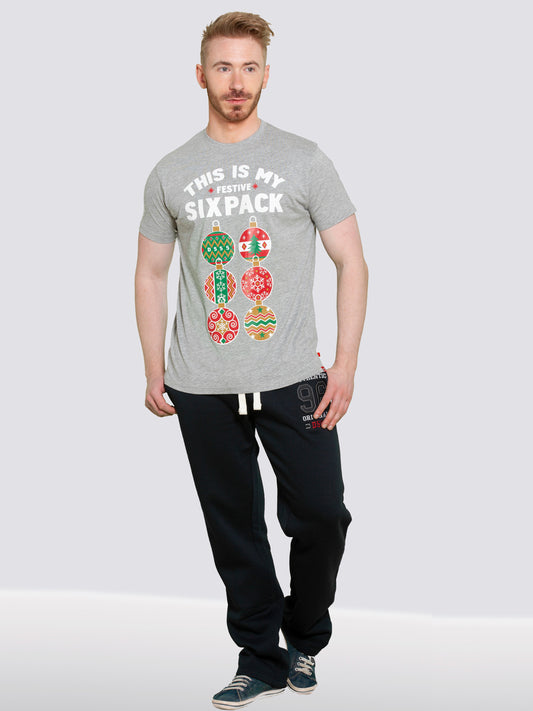 DASHER 2 -D555 Grey Marl Christmas Six Pack Chest Print T-Shirt