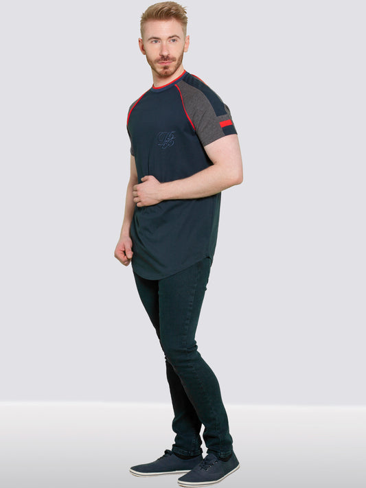 BRENDON -D555 Navy Blue Couture Curved Hem T-Shirt