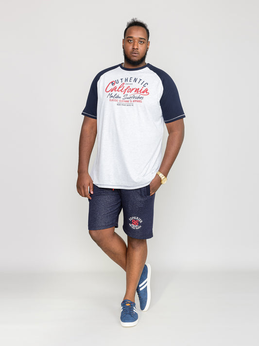 SPARROW -D555 Off White Marl California Surf Riders Raglan Sleeve Print T-Shirt
