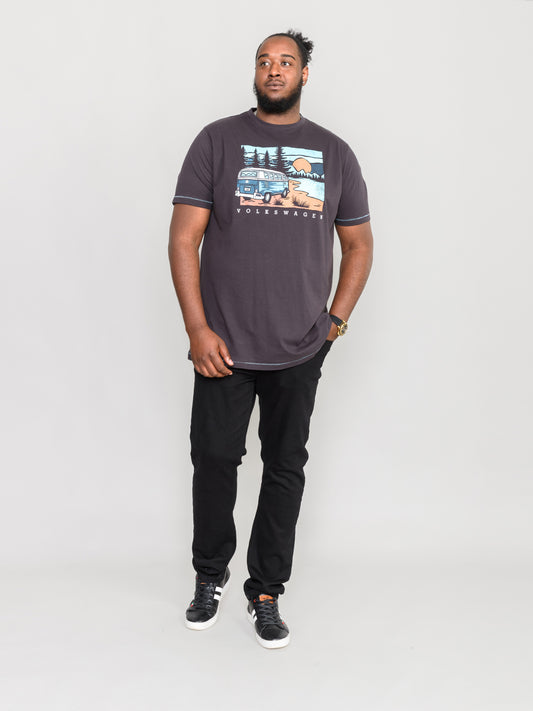 FINCHLEY -D555 Washed Black Official Licensed VW Camper Van Printed T-Shirt