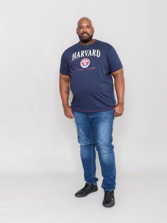 STAPLEFORD -D555 Navy Blue Marl Official Licensed Harvard Printed T-Shirt