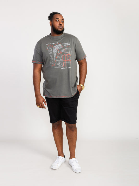 COBBLER -D555 Khaki Green Nyc Birdseye Map Printed T-Shirt