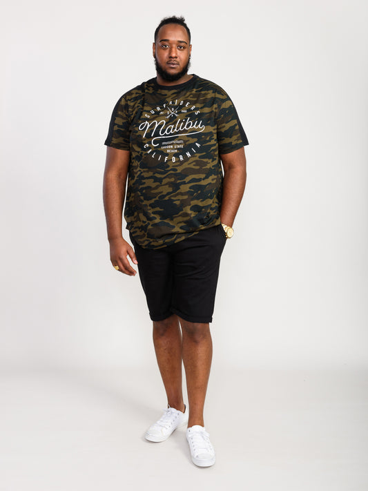 SULLIVAN -D555 Green Camouflage All Over Print Camo T-Shirt with Chest Print
