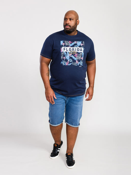 PRESTWICK -D555 Navy Blue Florida Floral Printed T-Shirt