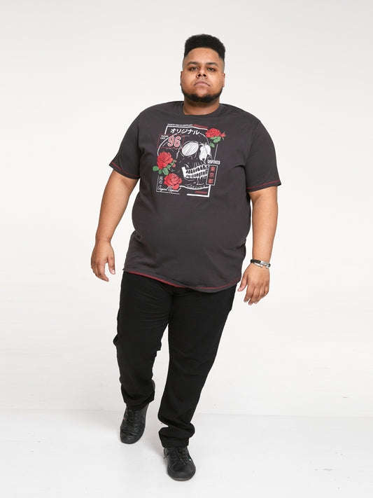 JACKSON -D555 Washed Black Couture Skull Printed T-Shirt
