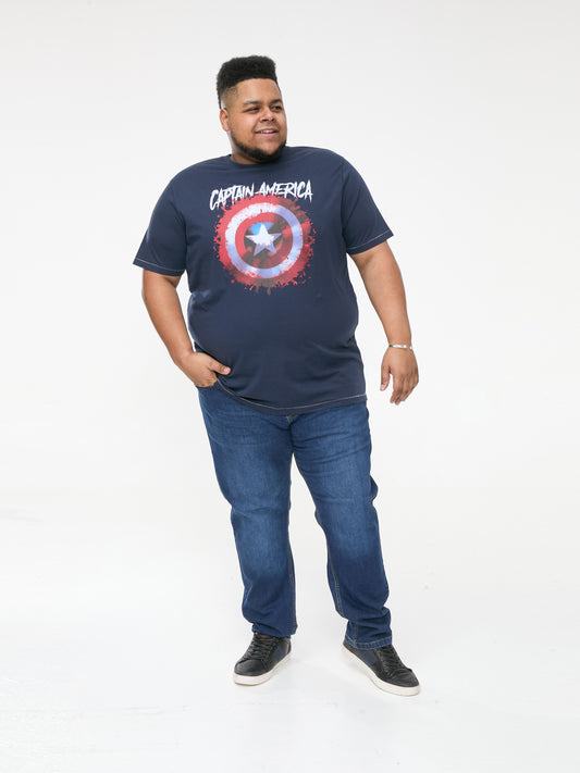 ROGERS -D555 Dark Navy Blue Official Licensed Captain America Printed T-Shirt