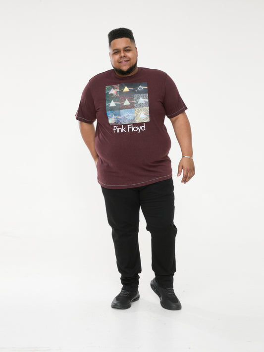DIVISION -D555 Burgundy Black Twist Official Licensed Pink Floyd Printed T-Shirt