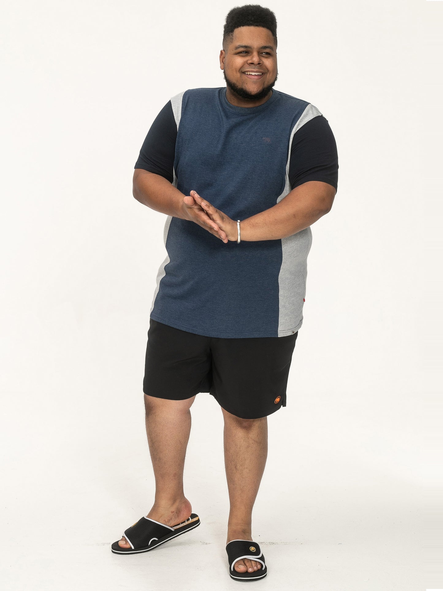 NEATH -D555 Denim Blue Cut and Sew Crew Neck T-Shirt