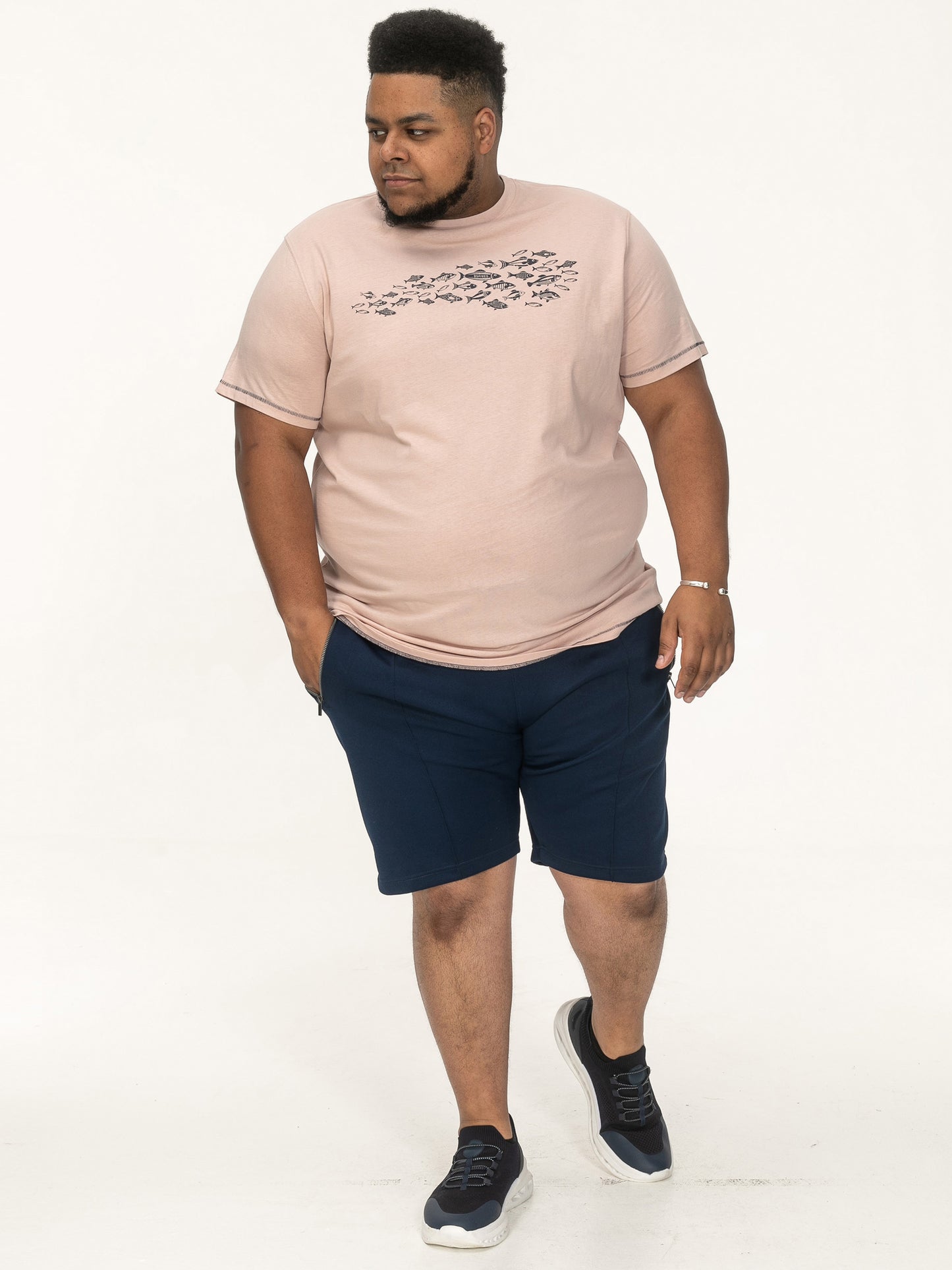 BOURNEMOUTH -D555 Dusty Pink Shoal Of Fish Printed Crew Neck T-Shirt