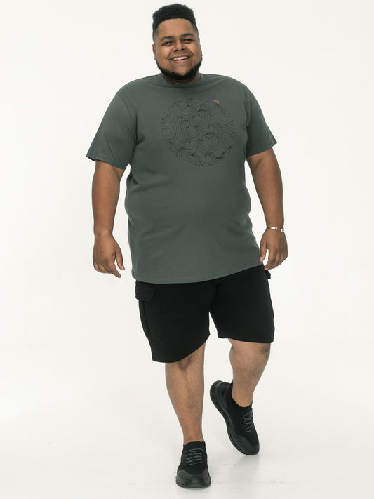 POOLE -D555 Khaki Green Circle Wave Printed Crew Neck T-Shirt