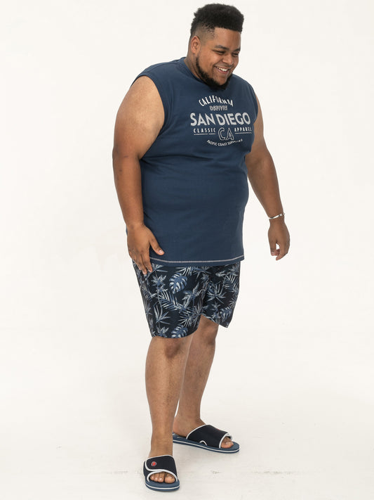 HAVANT -D555 French Navy Blue San Diego Printed Sleeveless T-Shirt