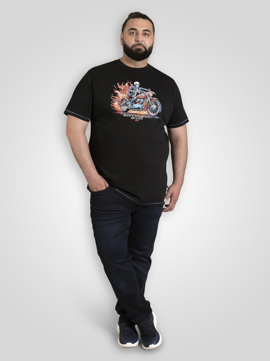 DEWSBURY -D555 Black Skeleton On Bike Printed Crew Neck T-Shirt