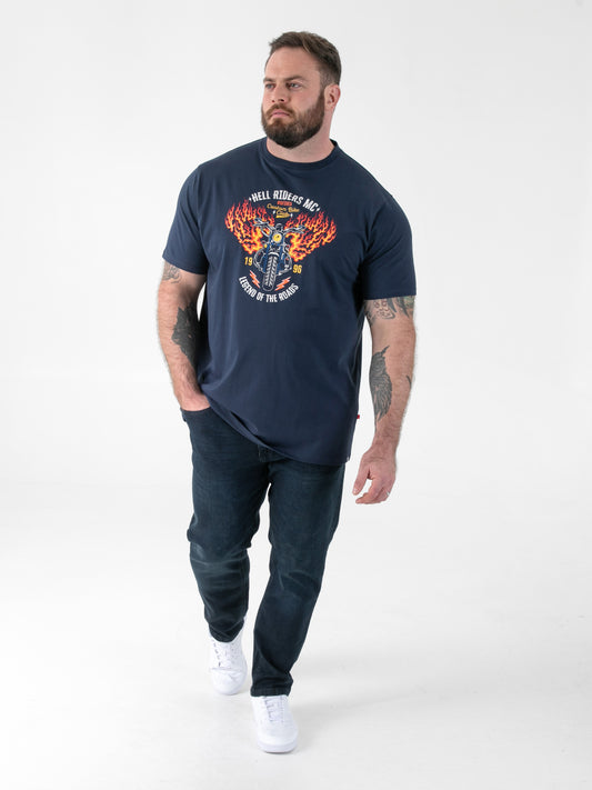 HOCKNEY -D555 French Navy Motorbike With Flame Wings Printed Crew Neck T-Shirt